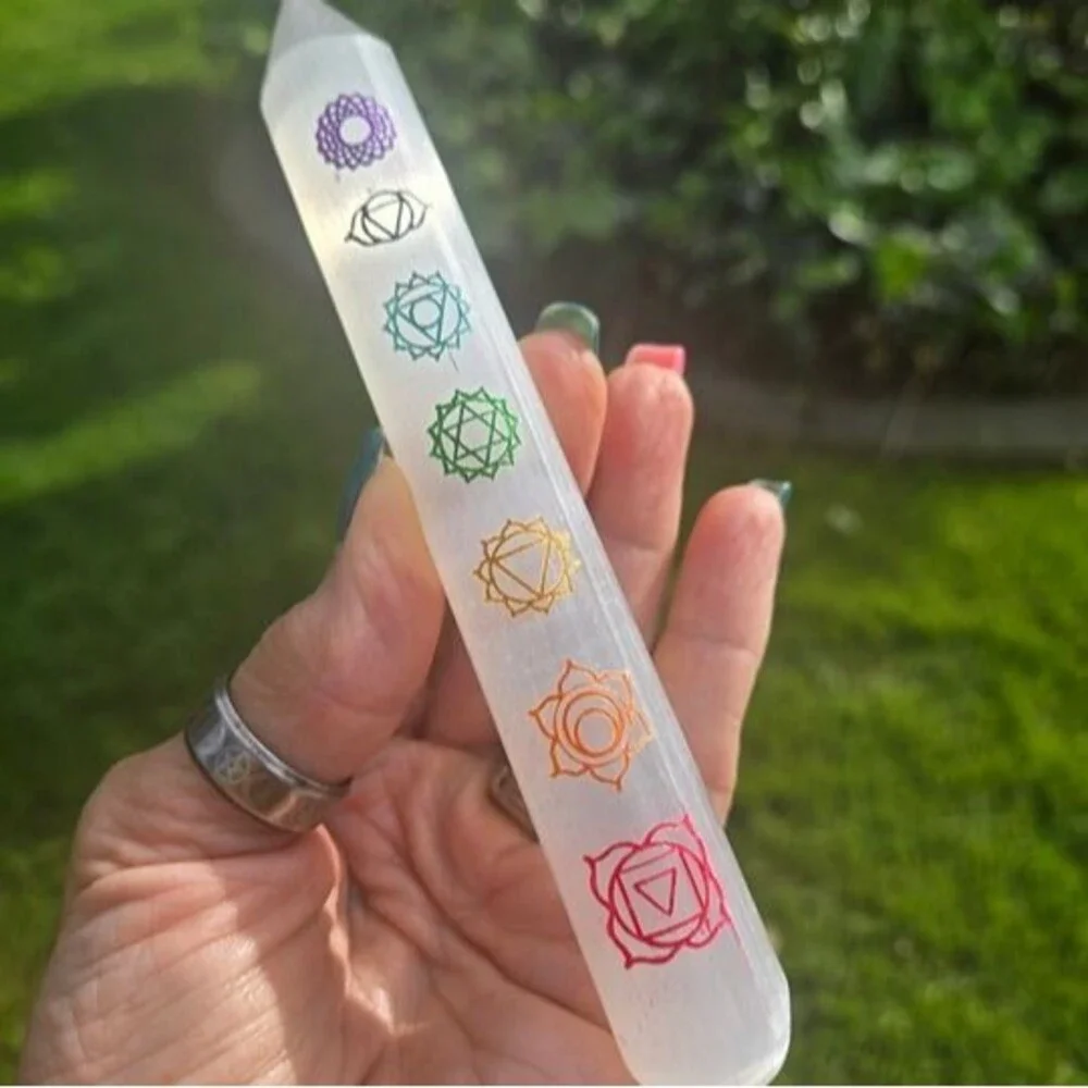 Selenite Crystal 7 Chakra Colorful Massage Wand